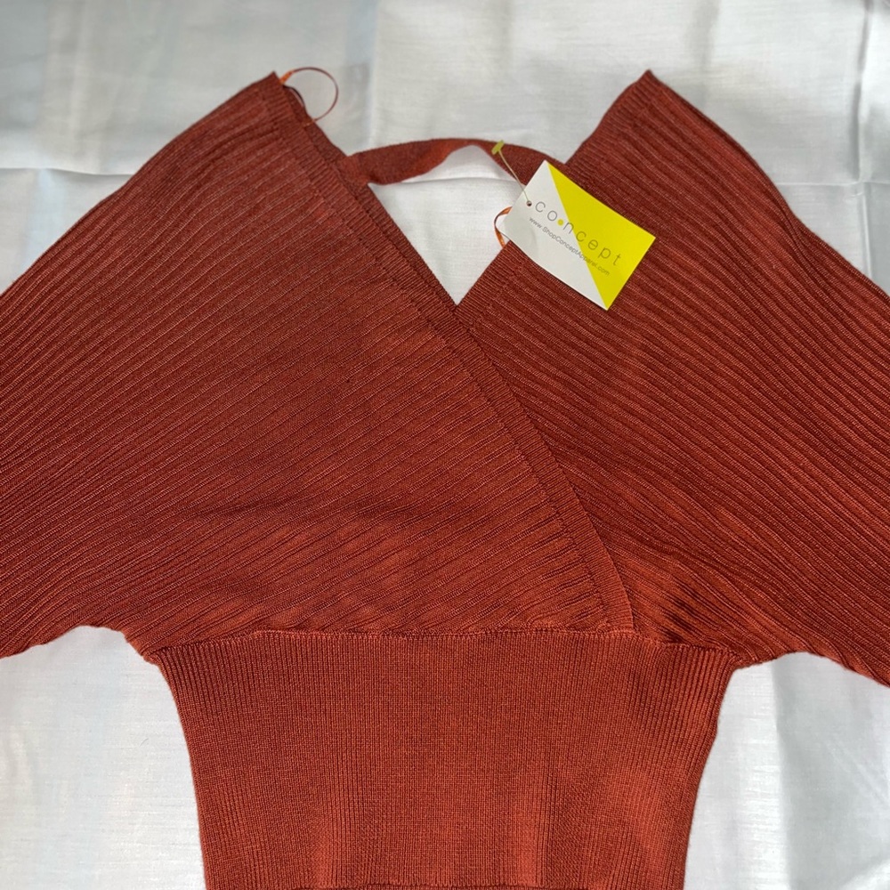 Brown Ribbed Knit Blouse